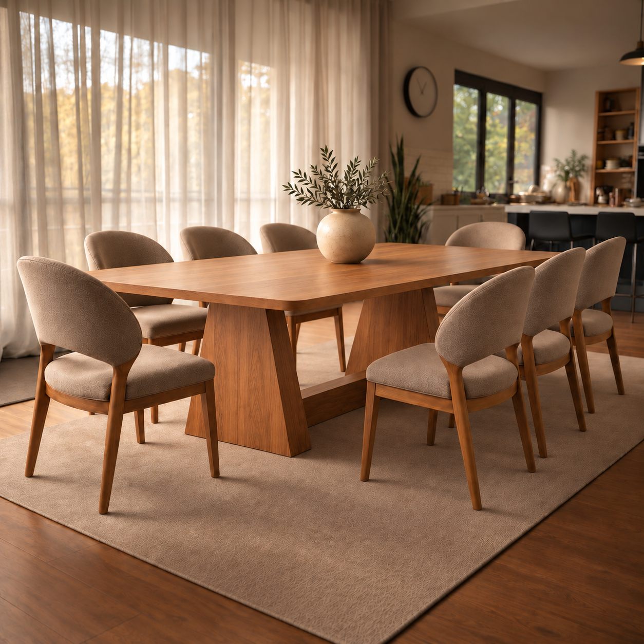 Mesa de comedor Aura en paraíso con base puente